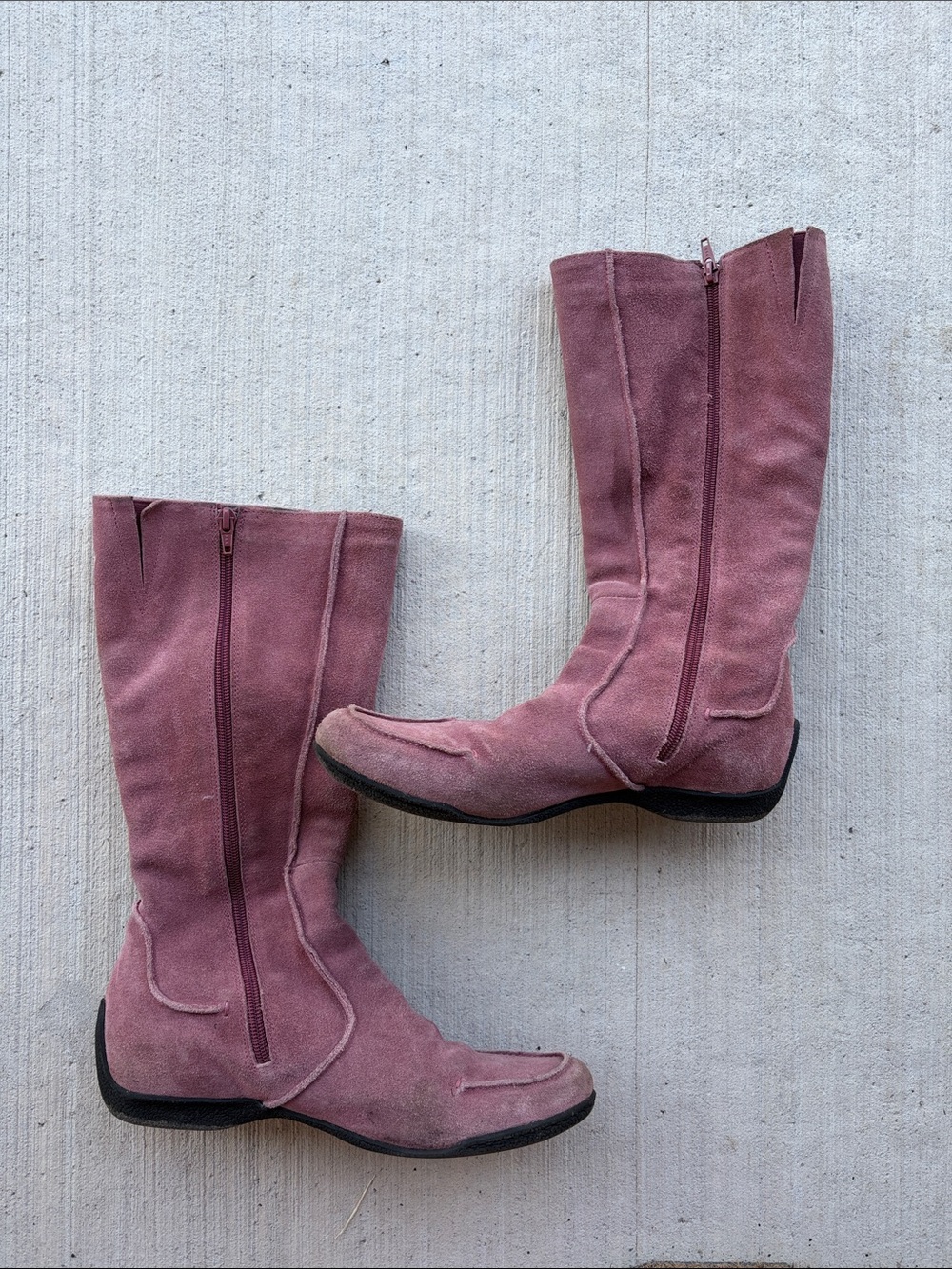 y2k pink suede midi boots